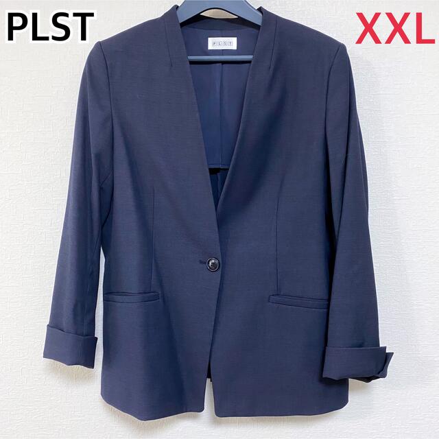 【大きいサイズ】PLST リネンノーカラージャケット　XXL