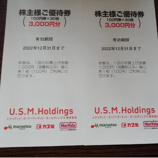 ☆超目玉】 カスミ マルエツ マックスバリュ 株主優待券 5000円✖️2冊 10,000円分 マルエツ カスミ ★30枚綴✖️2冊