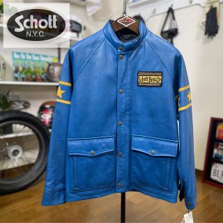 ショット(schott)の定価８万☆未使用品☆Schott ショット レザージャケット ブルー/M(レザージャケット)