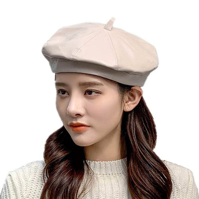 おしゃれかわいい❣️レザーベレー帽 帽子 PU 革 秋冬ファッション レディース レディースの帽子(ハンチング/ベレー帽)の商品写真