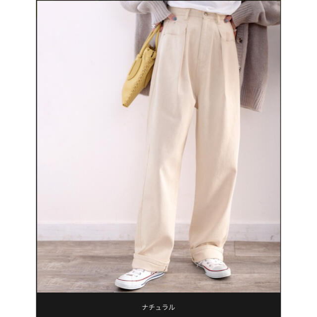 パンツ デニム ジーンズ ウエストタックハイウエストデニム&チノセミワイドパン 2