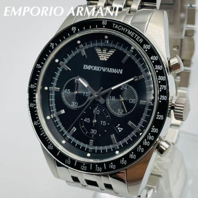 Emporio Armani(エンポリオアルマーニ)の【新品未使用】アルマーニ/男性腕時計/クロノグラフ/ブラック×シルバー/ビジネス メンズの時計(腕時計(アナログ))の商品写真
