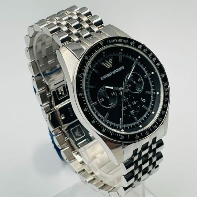 Emporio Armani(エンポリオアルマーニ)の【新品未使用】アルマーニ/男性腕時計/クロノグラフ/ブラック×シルバー/ビジネス メンズの時計(腕時計(アナログ))の商品写真