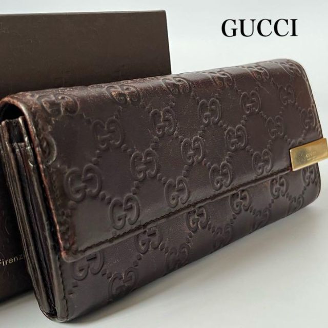 美品】グッチ コインケース カード入れ シマ GG柄 レザー ブラウン 財布-