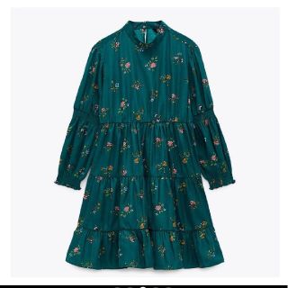 ザラ(ZARA)のZARA プリント柄ミニワンピース 花柄 ナチュラル カジュアル XS(ミニワンピース)