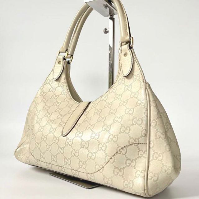 【良品】GUCCI ハンドバッグ ジャッキー アイボリー レザー シマ トート