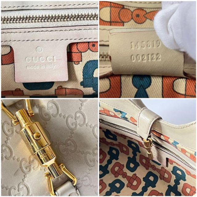 【良品】GUCCI ハンドバッグ ジャッキー アイボリー レザー シマ トート