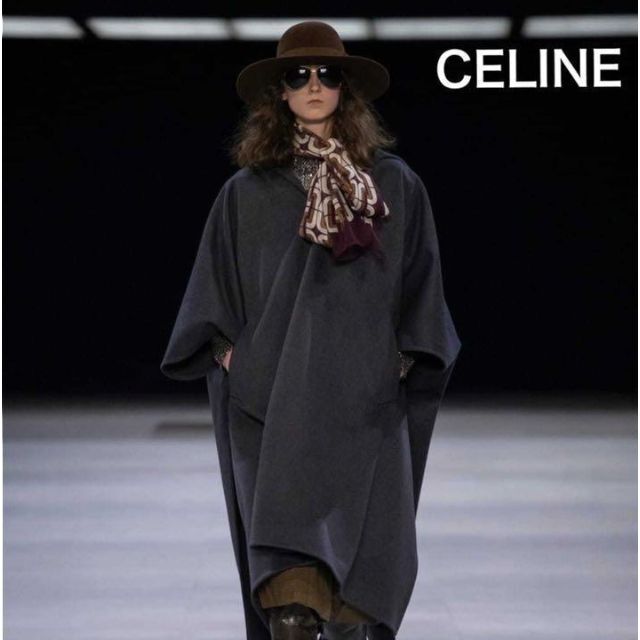 【極美品】CELINE セリーヌ　濃グレー　マント　高級カシミヤ　ポンチョ