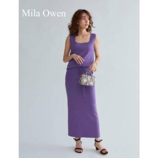 ミラオーウェン(Mila Owen)のミラオーウェン ニットスクエアノースリーブニット、スリットスカートセット(セット/コーデ)
