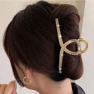 【新品】ヘアクリップ バンスクリップ パール ビジュー ゴールド 上品 韓国(バレッタ/ヘアクリップ)