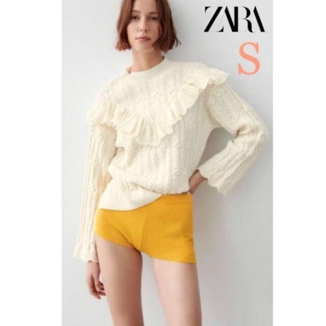 ZARA(ザラ)の新品タグ付き！ZARA フリルトリムニットセーター　S レディースのトップス(ニット/セーター)の商品写真