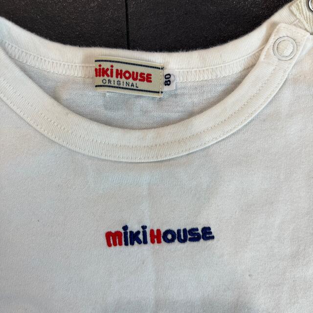 mikihouse(ミキハウス)のミキハウス　白ロングTシャツ　80サイズ キッズ/ベビー/マタニティのベビー服(~85cm)(Ｔシャツ)の商品写真