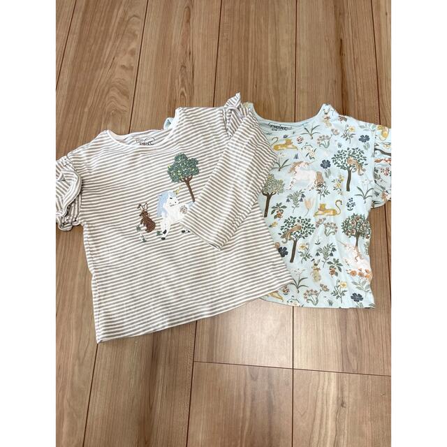 ユニコーン柄　肩フリル ロンT  2枚セット キッズ/ベビー/マタニティのキッズ服女の子用(90cm~)(Tシャツ/カットソー)の商品写真