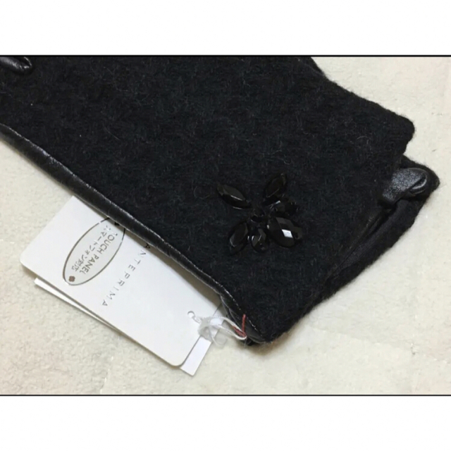 112新品 ANTEPRIMA羊革ツイードコンビビジュー付手袋スマートフォン対応 1