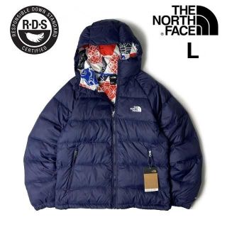 ノースフェイス(THE NORTH FACE) プリント ダウンジャケット(メンズ)の 新作/公式 【USA規格】ノースフェイス フーディダウンジャケット 海外限定モデル ネイビー ダウンジャケット