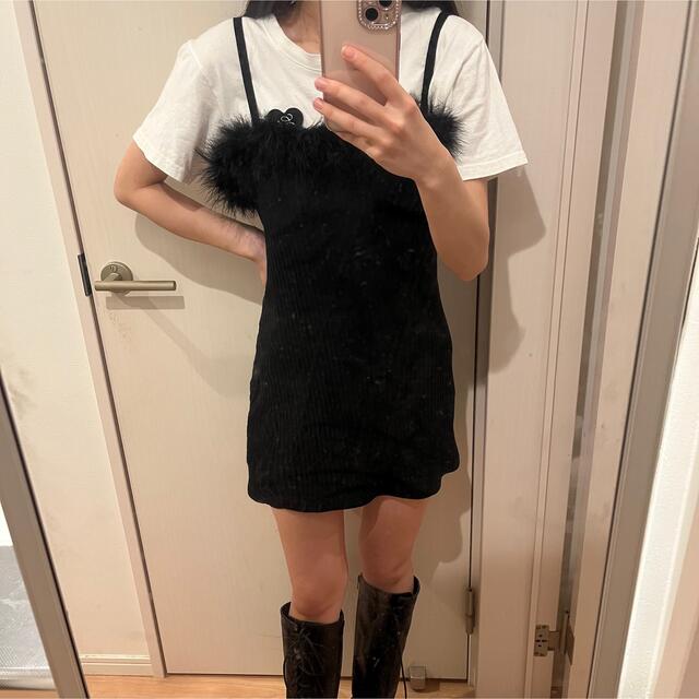 lillilly ファー キャミワンピ ブラック | フリマアプリ ラクマ