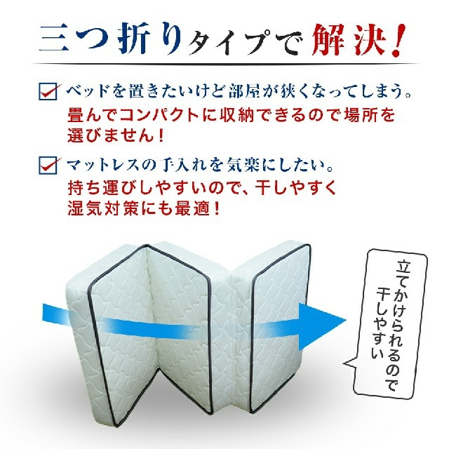 高密度ボンネルコイル マットレス シングル 三つ折り　折りたたみ　コイルマットレ インテリア/住まい/日用品のベッド/マットレス(マットレス)の商品写真