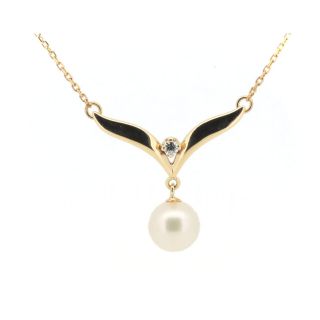 ミキモト(MIKIMOTO)のミキモト パール ダイヤモンド ネックレス 7.0ミリ K18YG(18金 イエローゴールド)(ネックレス)