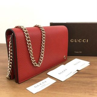 グッチ(Gucci)の未使用品 GUCCI チェーンウォレット ソーホー 赤 レザー 233(財布)