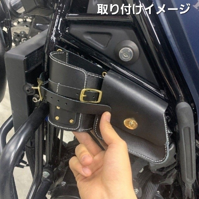 ホンダ(ホンダ)のレブル 250 レザー エンジンカバー サイドバッグ 皮革 左右セット  黒 自動車/バイクのバイク(装備/装具)の商品写真