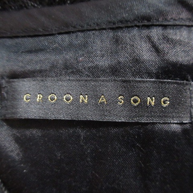 CROON A SONG(クルーンアソング)のクルーンアソング ジャケット ノーカラー 五分袖 フリンジ 無地 38 黒 レディースのジャケット/アウター(その他)の商品写真