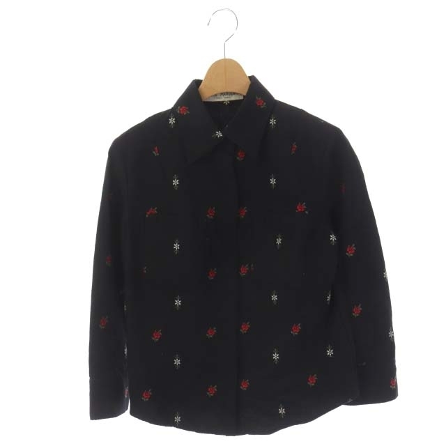 ケイタマルヤマ フラワー刺繍ジャケット 薄手 長袖 ステンカラー 1 黒 赤 白