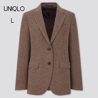 ユニクロ(UNIQLO)のUNIQLO ツイードマニッシュジャケット　ブラウン　レディースL(テーラードジャケット)