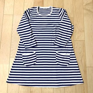 マリメッコ(marimekko)のマリメッコ　ボーダーワンピース　ネイビー（紺）×ホワイト（白）　150(ミニワンピース)