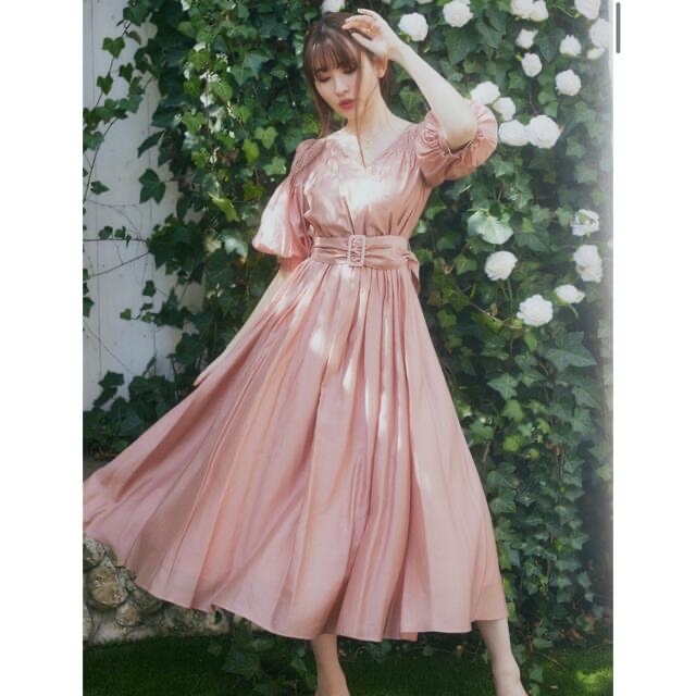 325袖口Airy Volume Sleeve Dress ワンピース　ドレス　ピンク