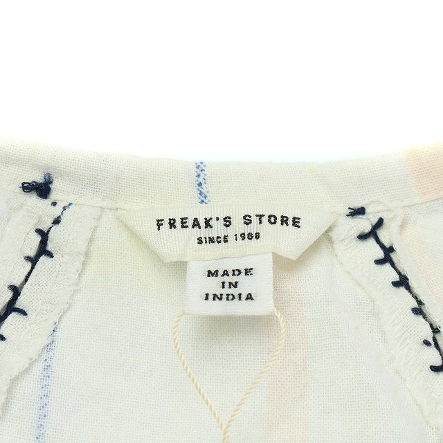 FREAK'S STORE(フリークスストア)のフリークスストア ブラウス シャツ 長袖 リボン ストライプ 刺繍  F 白 紺 レディースのトップス(シャツ/ブラウス(長袖/七分))の商品写真