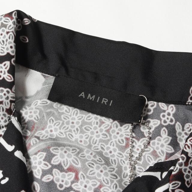 AMIRI アミリ シャツ ハイビスカス バンブー ロゴ シルク ボーリングシャツ アロハ ハワイアン 開襟 オープンカラー 22SS ブラック 黒 L トップス 半袖シャツ 【メンズ】