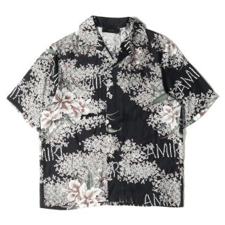 アミリ(AMIRI)のAMIRI アミリ シャツ ハイビスカス バンブー ロゴ シルク ボーリングシャツ アロハ ハワイアン 開襟 オープンカラー 22SS ブラック 黒 L トップス 半袖シャツ 【メンズ】(シャツ)