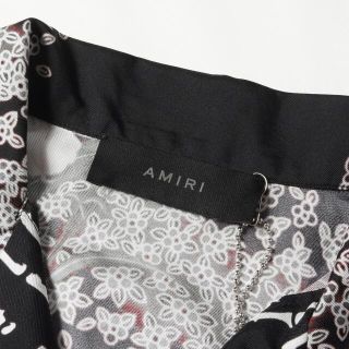 AMIRI アミリ シャツ ハイビスカス バンブー ロゴ シルク ボーリングシャツ アロハ ハワイアン 開襟 オープンカラー 22SS ブラック 黒  L トップス 半袖シャツ 【メンズ】