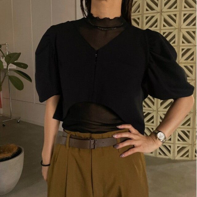 Ameri新作完売3WAY VOLUME SLEEVE LAYERED TOP - カットソー(半袖/袖なし) 3WAY PUFF LAYERED TOP 新作新品