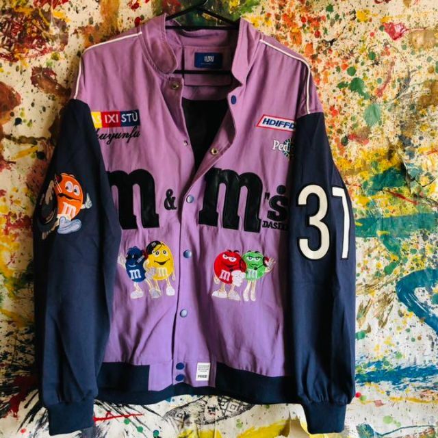 M&M ブルゾン　個性的　ジャケット　XL 古着 パープル　紫 新品　秋冬 メンズのジャケット/アウター(ブルゾン)の商品写真