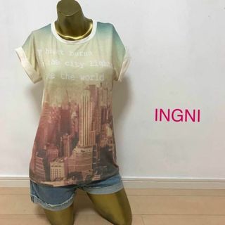 イング(INGNI)の【0457】INGNI 後ろシースルー 切り替え トップス M オフホワイト(カットソー(半袖/袖なし))