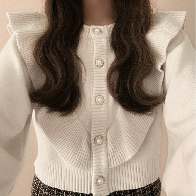 GRL - ⚠訳あり⚠GRL フリルパールショート丈ニットカーディガンの通販