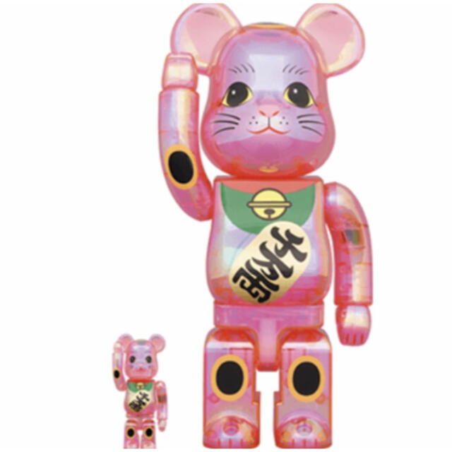 MEDICOM TOY(メディコムトイ)のBE@RBRICK 招き猫 桃色透明メッキ 100％ & 400％ エンタメ/ホビーのフィギュア(その他)の商品写真