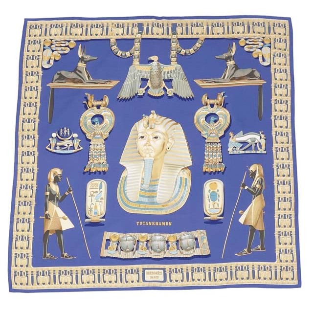 エルメス スカーフ カレ90 TUTANKHAMUN(ツタンカーメン) ブルー