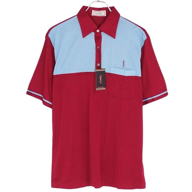 Vintage イヴサンローラン ポロシャツ 半袖 メンズ L レッド/ブルー
