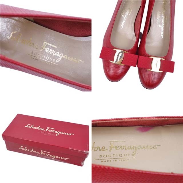 Salvatore Ferragamo(サルヴァトーレフェラガモ)のサルヴァトーレ フェラガモ パンプス ヴァラリボン レザー ヒール 5C レッド レディースの靴/シューズ(ハイヒール/パンプス)の商品写真
