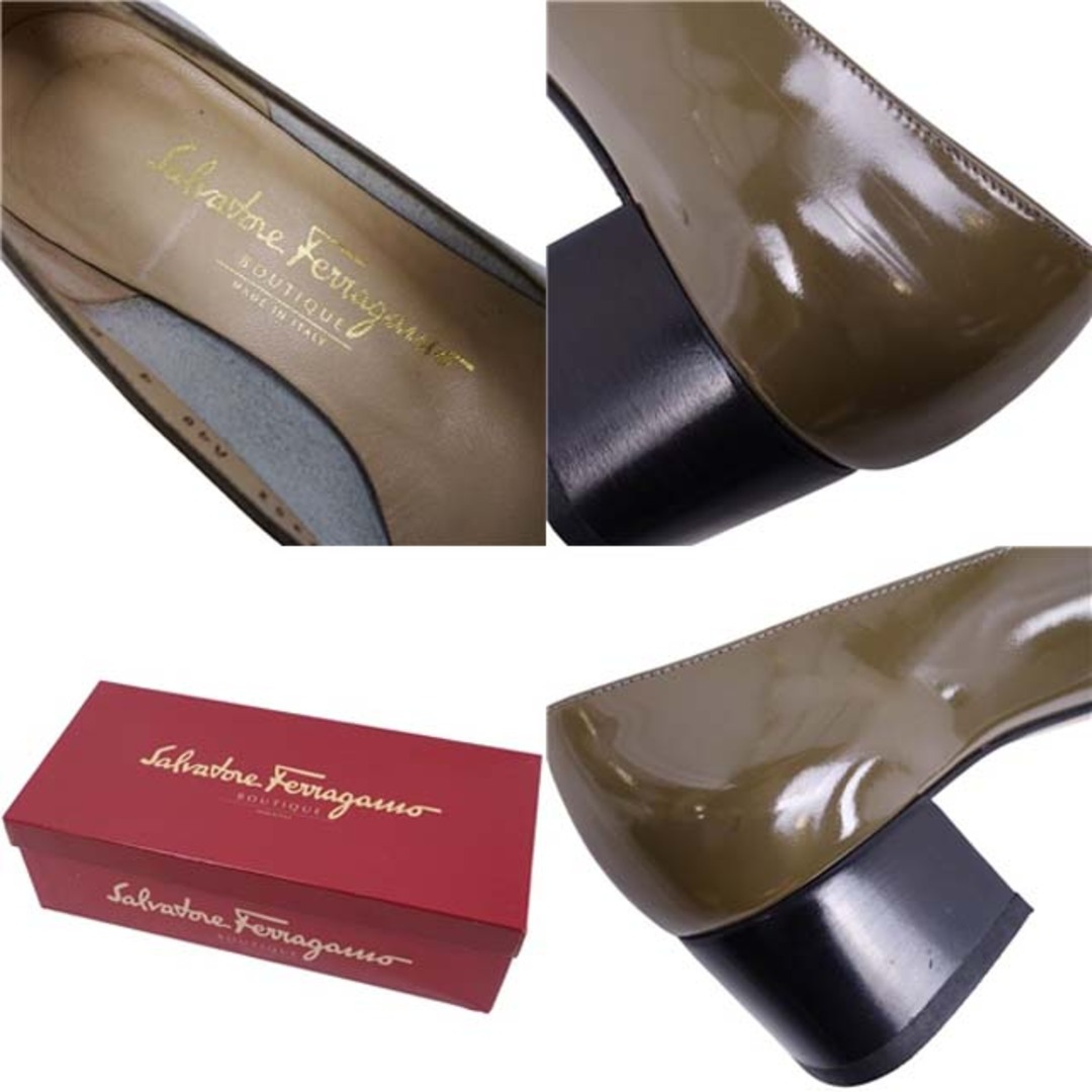 Salvatore Ferragamo(サルヴァトーレフェラガモ)のサルヴァトーレ フェラガモ パンプス ヴァラ エナメル 靴 4D カーキ レディースの靴/シューズ(ハイヒール/パンプス)の商品写真
