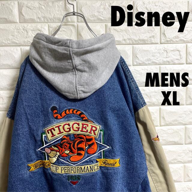 90s ディズニー　デニムジャケット　Gジャン　ティガー刺繍　メンズXLサイズ