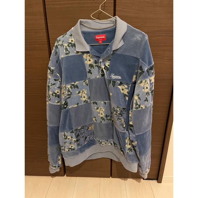 メンズsupreme floral patchwork velour l/s polo - ポロシャツ