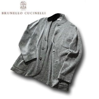 ブルネロクチネリ(BRUNELLO CUCINELLI)のH11★美品★カシミヤブレンドニットジャケット ブルネロクチネリ グレー 46(カーディガン)