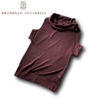 ブルネロクチネリ(BRUNELLO CUCINELLI)のH7★極上リネン＆シルク製 スパンコールニット ブルネロクチネリ ボルドー M(ニット/セーター)