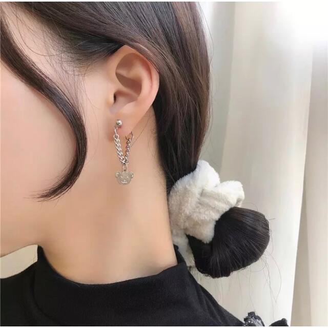 ストリート系 韓国 アイドル オルチャン くま ピアス 両耳 シルバー