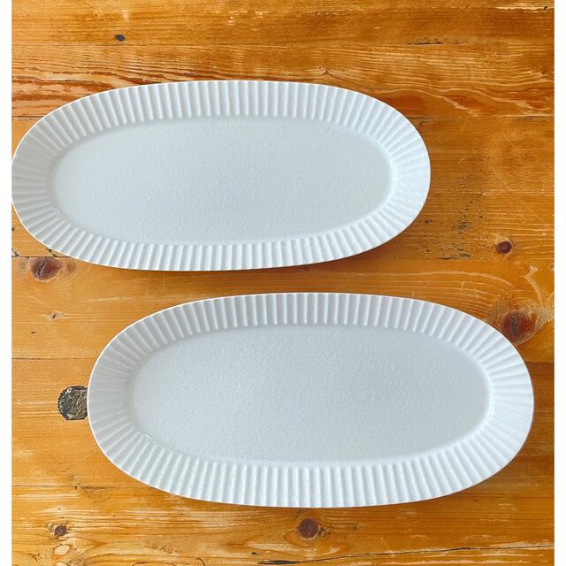 美濃焼　しのぎ　オーバル皿　さんま皿　魚皿　ホワイト　2枚