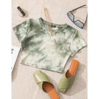 shein カジュアル リブニット Tシャツ(Tシャツ(半袖/袖なし))