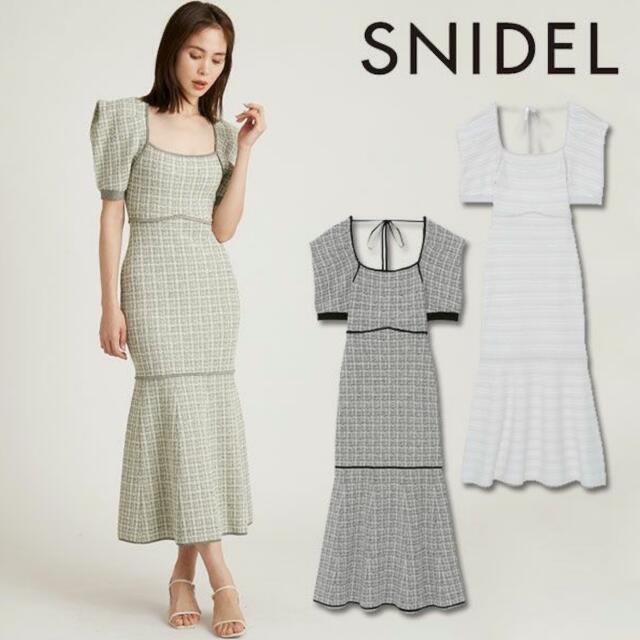 スナイデル　ツイードニットマーメイドワンピースグリーン 1 SNIDEL ドレス 1